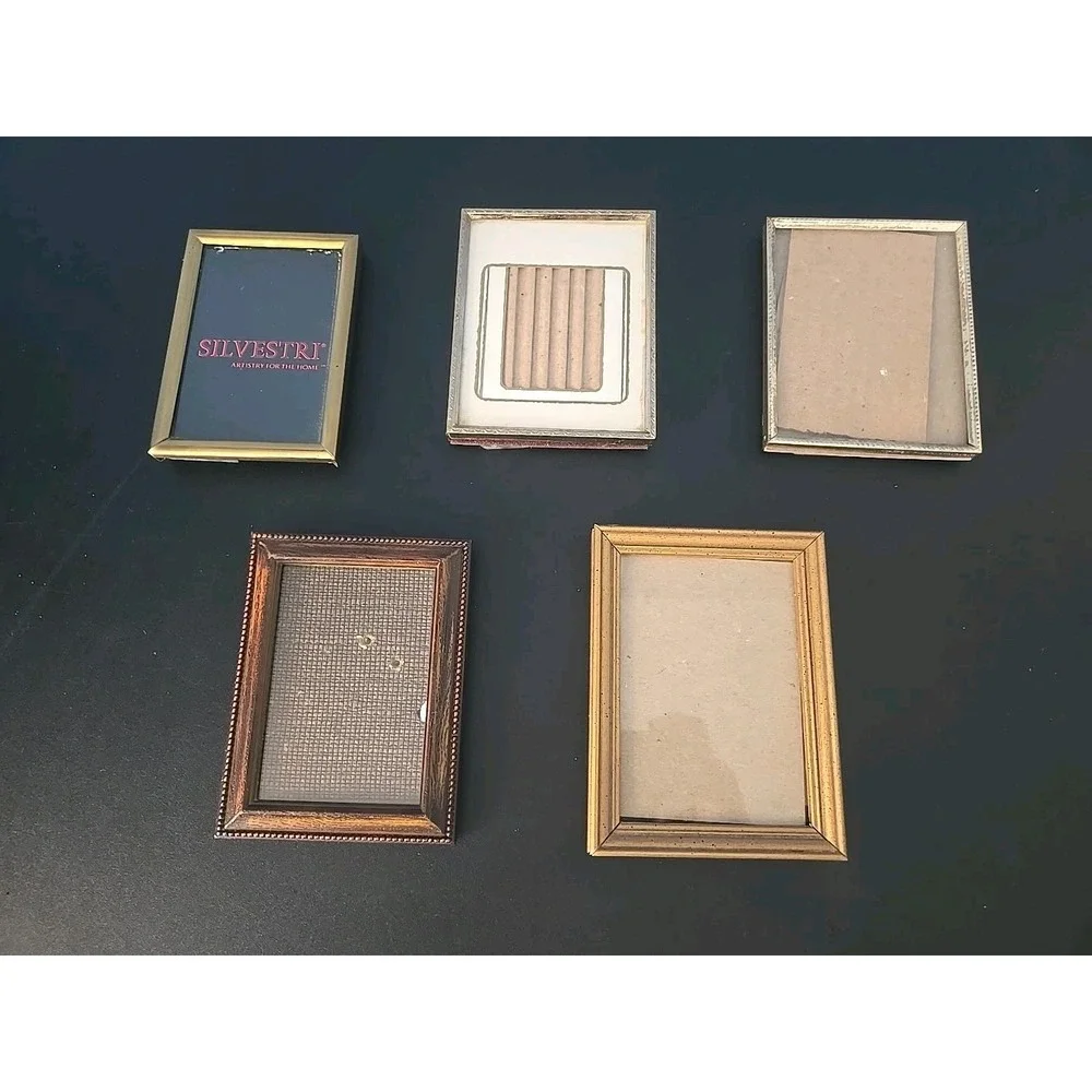 Vintage Lot Of 5 MCM‎ Metal Picture Frames Gold Tone Easel Mini Wedding Art Wall